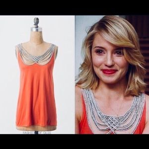 Anthropologie Coral Scalloped Strings Tank